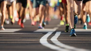 Marathon running race, large group of runners